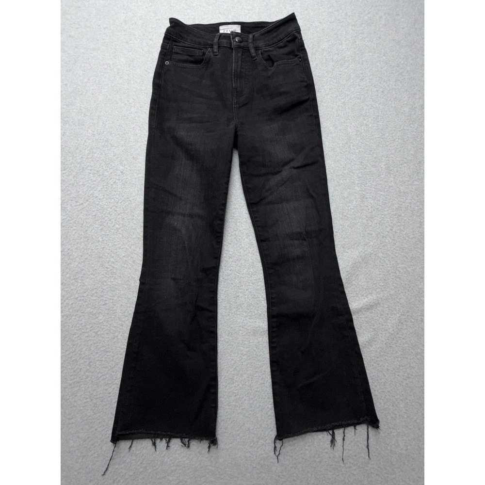 Frame Jeans Womens 24 Black Charcoal Wash High Rise Slim Flare Raw Hem Denim